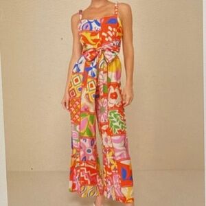 Bold Extravagance Red Multi Print Sleeveless Wide-Leg Jumpsuit - Lulus, XS